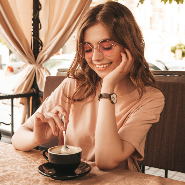 Girl drinks coffee